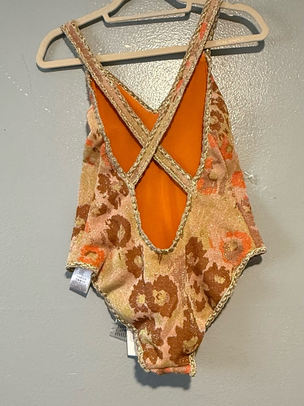 NWT Circus Hotel Shimmery Orange Knit one piece swimsuit size 44 - Picture 3 of 11
